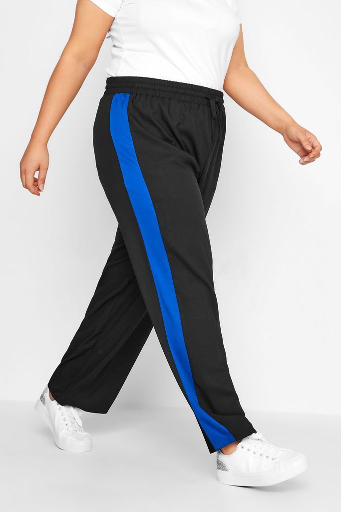 Curve Black & Blue Contrast Stripe Wide Leg Trousers, Women's Curve & Plus Size, Yours