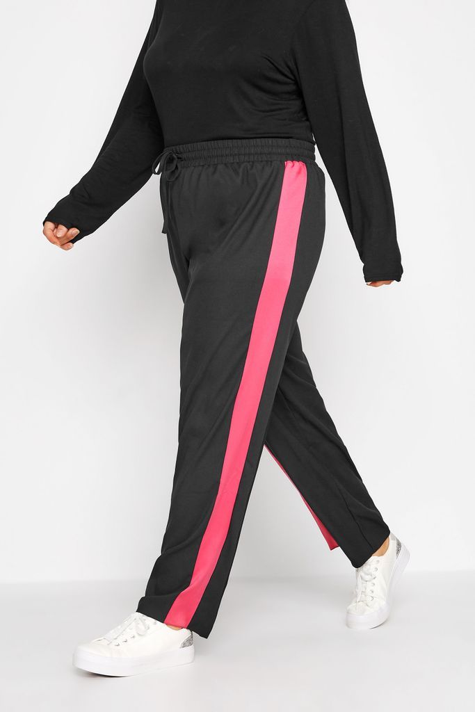 Curve Black & Pink Contrast Stripe Wide Leg Trousers, Women's Curve & Plus Size, Yours