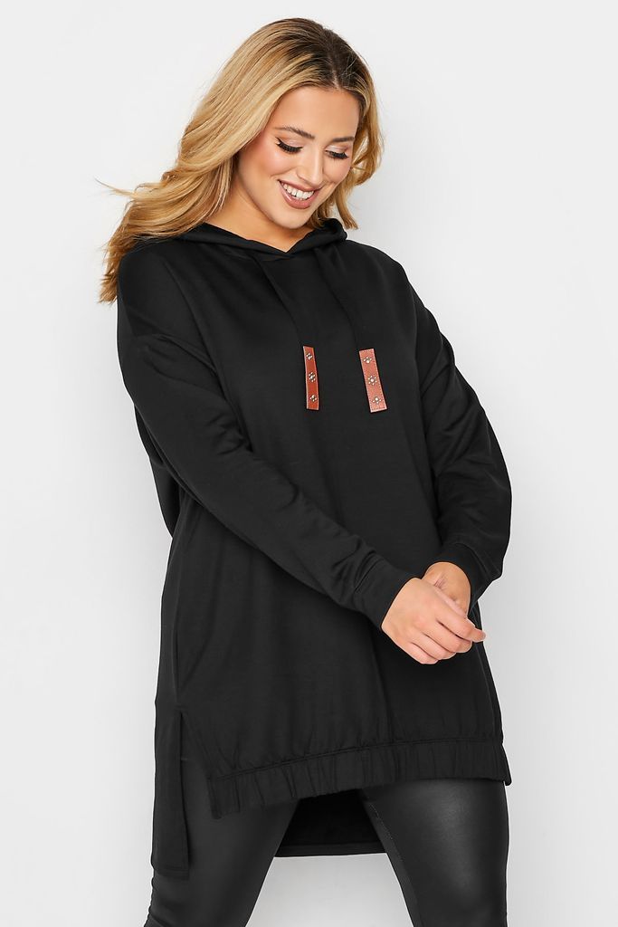 Curve Black Embellished Tie Hoodie, Women's Curve & Plus Size, Yours