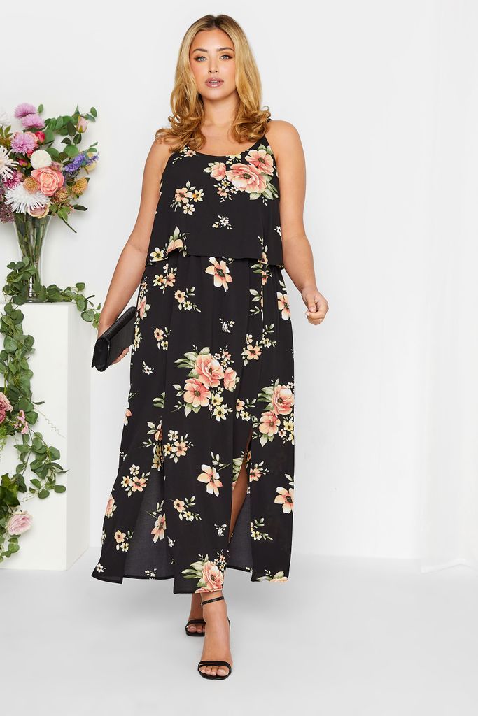 Curve Black Floral Overlay Maxi Dress, Women's Curve & Plus Size, Yours London