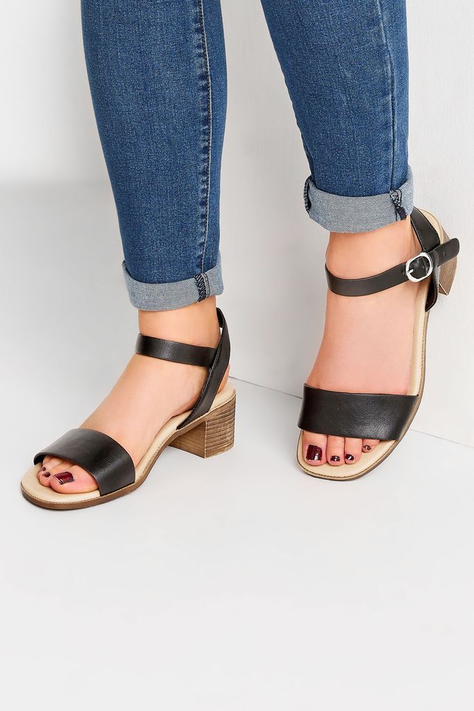 Black Strappy Low Heel Sandals In Extra Wide eee Fit
