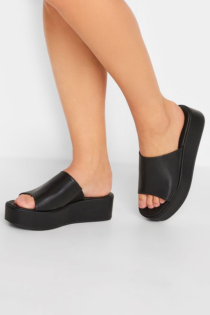 Black Platform Mule Sandals In E Wide Fit & eee Extra Wide Fit
