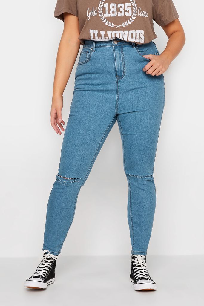 Curve Bleach Blue Ripped Skinny Stretch Ava Jeans, Women's Curve & Plus Size, Yours