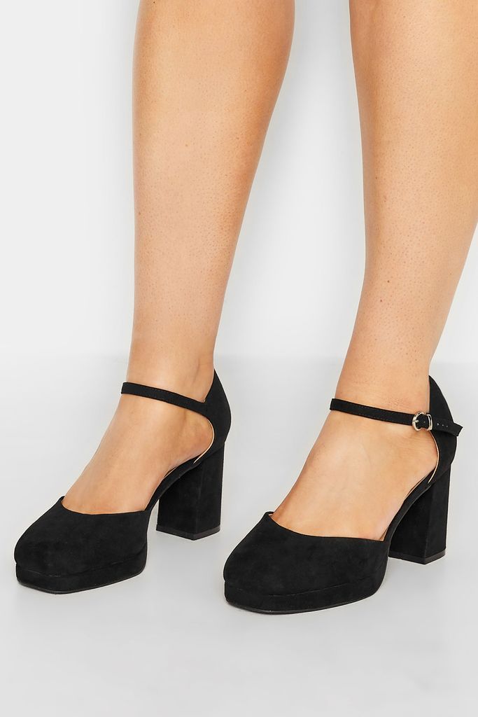 Black Platform Court Shoes In Extra Wide eee Fit
