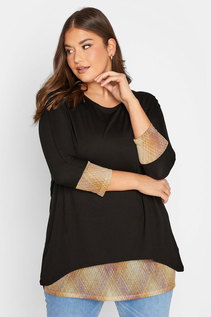 Curve Black Layered Check Print Top, Women's Curve & Plus Size, Yours