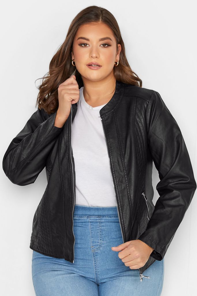 Curve Black Faux Leather Zip Jacket, Women's Curve & Plus Size, Yours