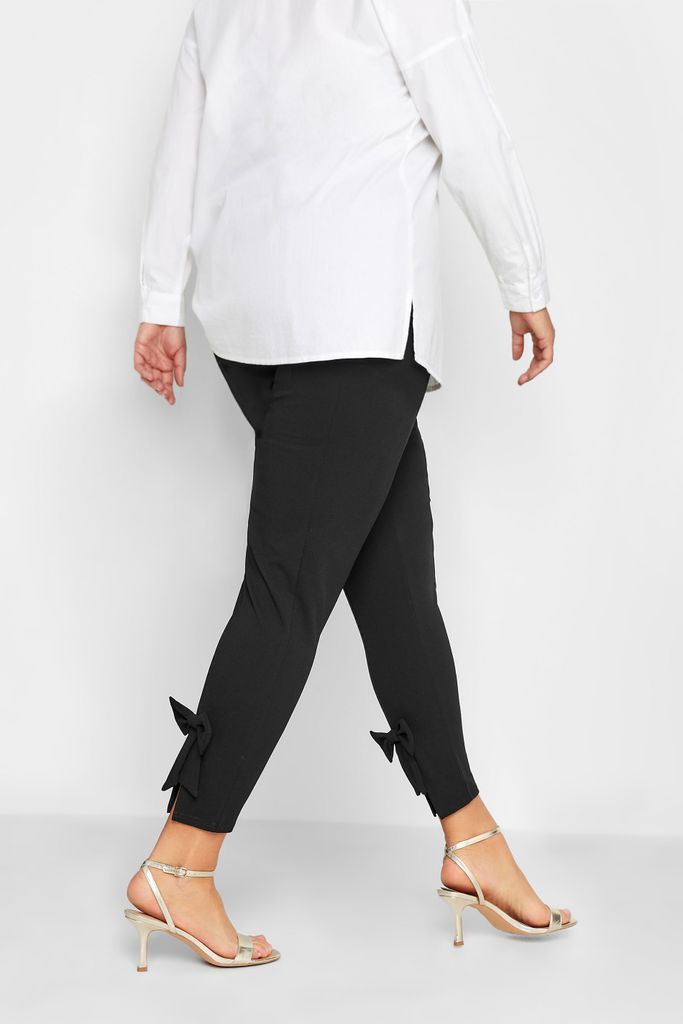 Curve Black Bow Hem Tapered Trousers, Women's Curve & Plus Size, Yours London