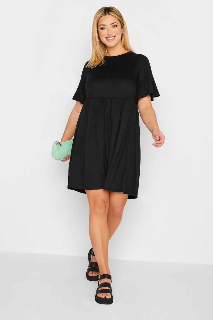 Curve Black Frill Sleeve Smock Dress, Women's Curve & Plus Size, Yours