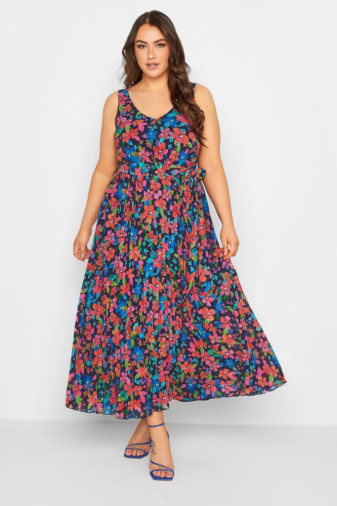 Curve Blue Floral Pleated Maxi Dress, Women's Curve & Plus Size, Yours London