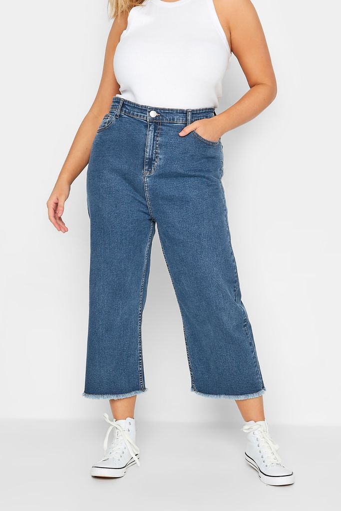 Curve Blue Stretch Cropped Jeans, Women's Curve & Plus Size, Yours
