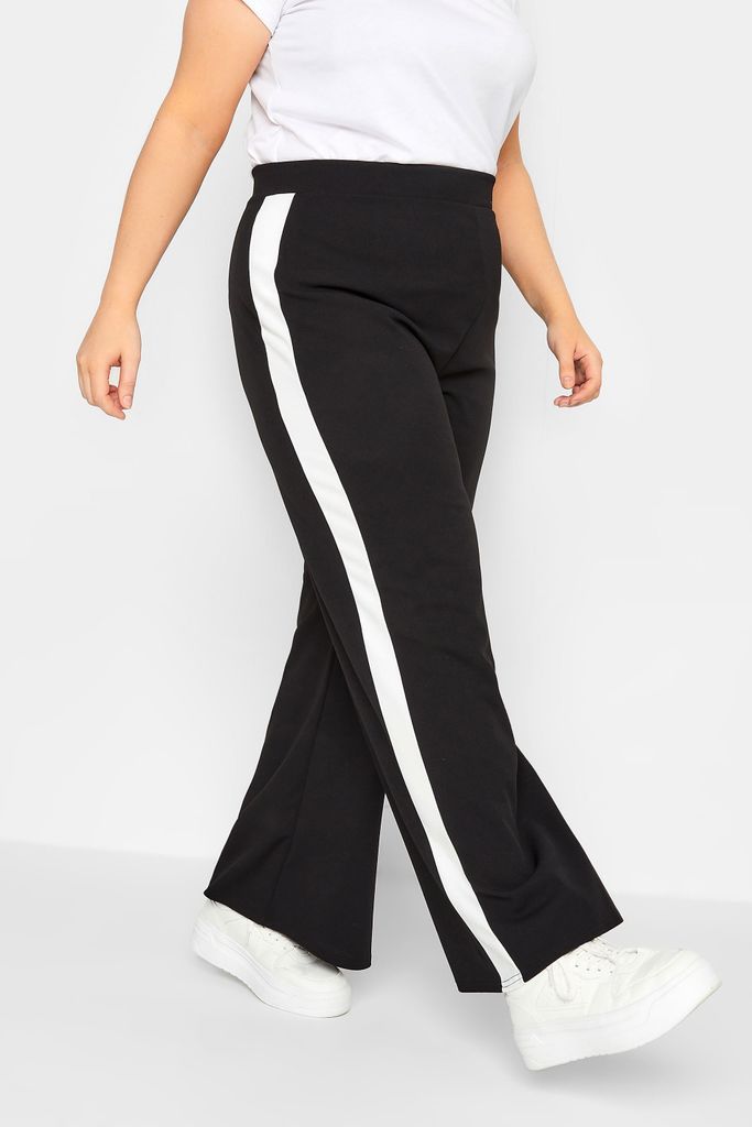 Curve Black & White Contrast Stripe Super Wide Leg Trousers, Women's Curve & Plus Size, Yours