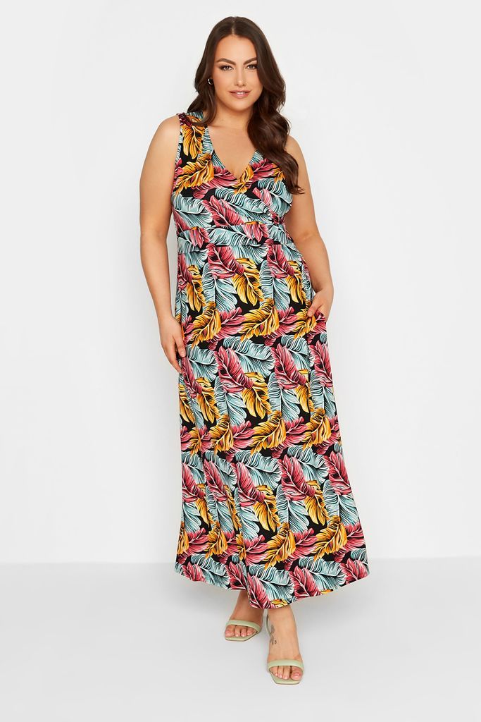 Curve Black Tropical Leaf Print Wrap Maxi Dress, Women's Curve & Plus Size, Yours