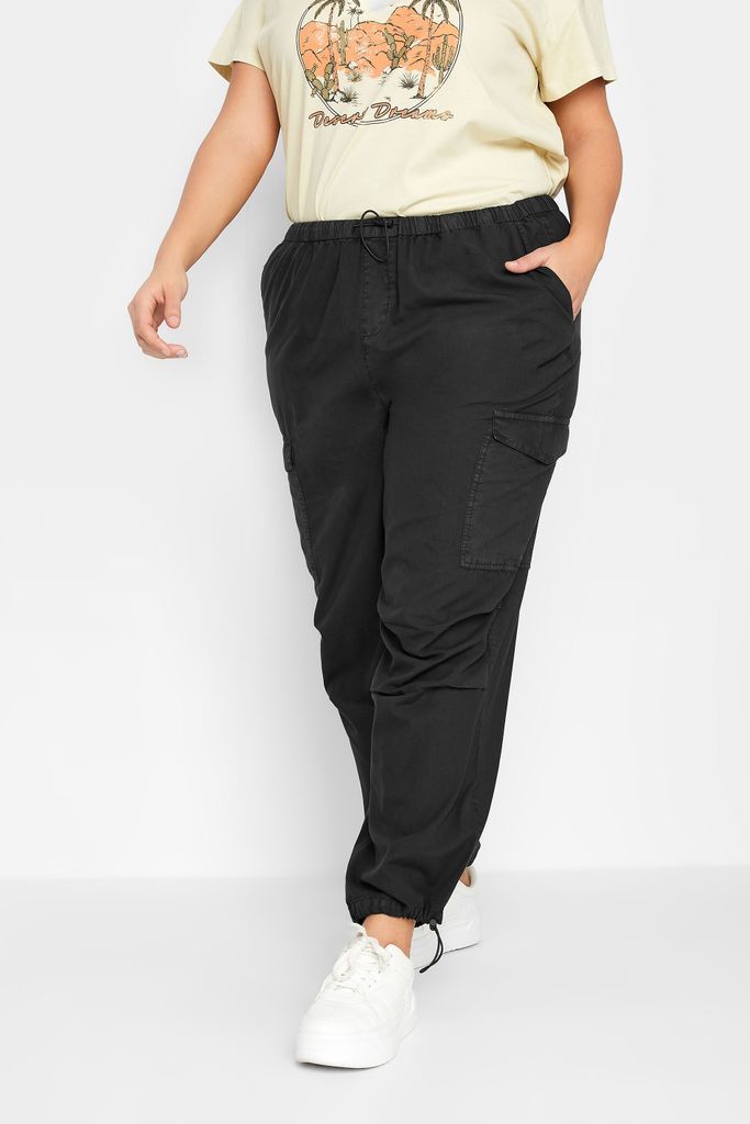 Curve Black Cargo Parachute Trousers, Women's Curve & Plus Size, Yours