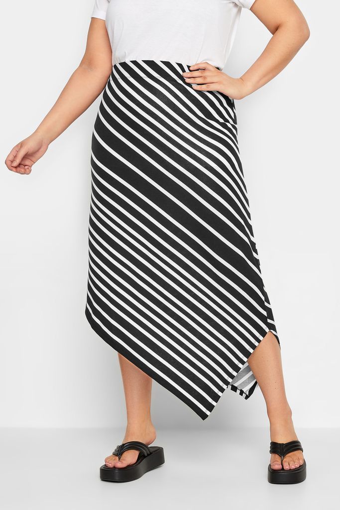 Curve Black Stripe Asymmetric Skirt, Women's Curve & Plus Size, Yours
