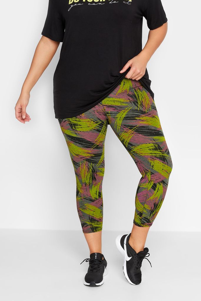 Active Curve Green & Pink Slash Print Leggings, Women's Curve & Plus Size, Yours