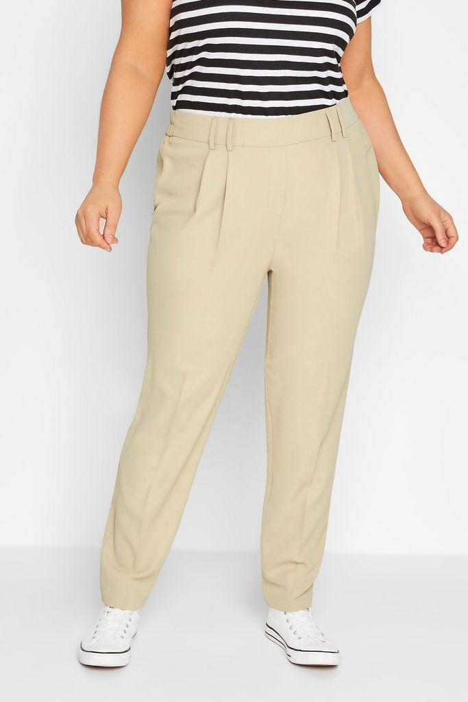Curve Beige Brown Double Belted Tapered Trousers, Women's Curve & Plus Size, Yours