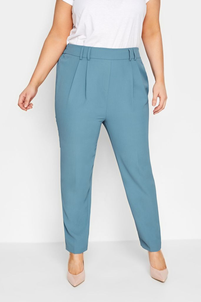 Curve Blue Double Belted Tapered Trousers, Women's Curve & Plus Size, Yours