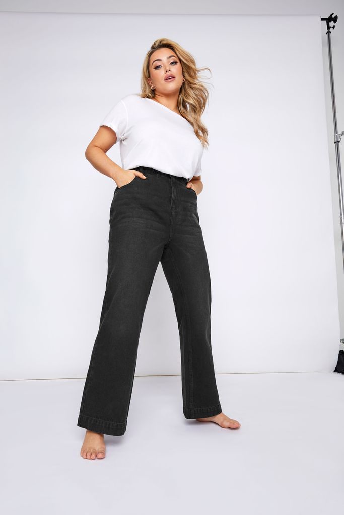 Curve Black Wide Leg Jeans, Women's Curve & Plus Size, Yours