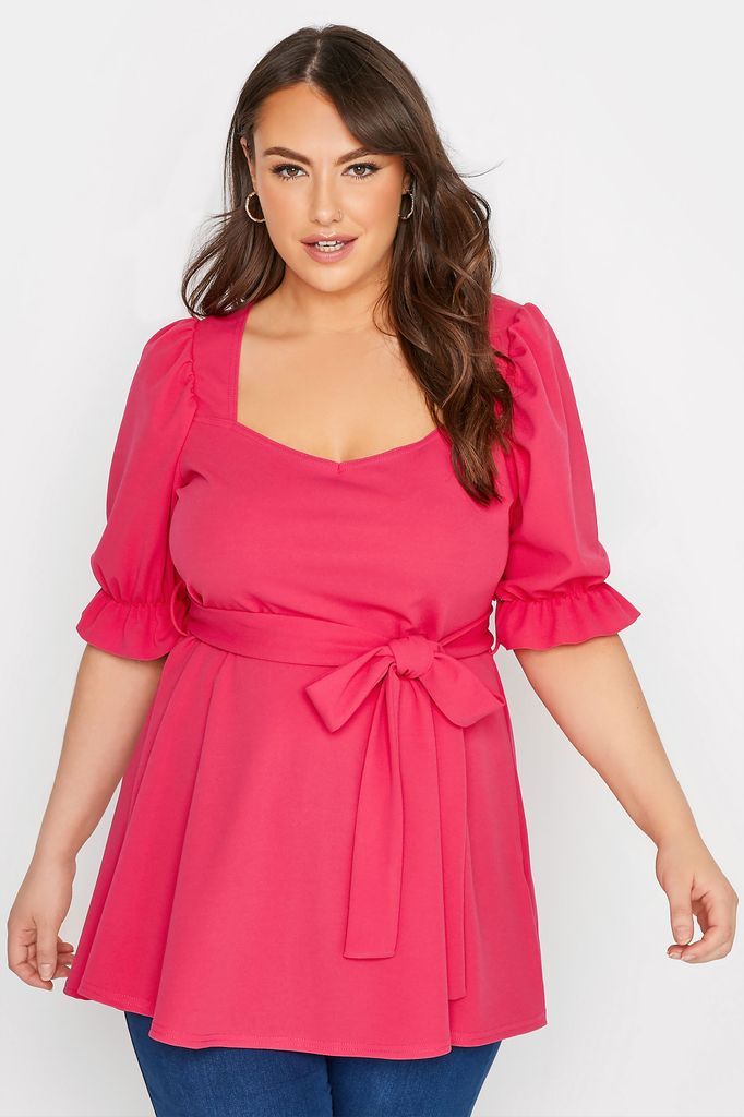 Curve Hot Pink Sweetheart Peplum Top, Women's Curve & Plus Size, Yours London