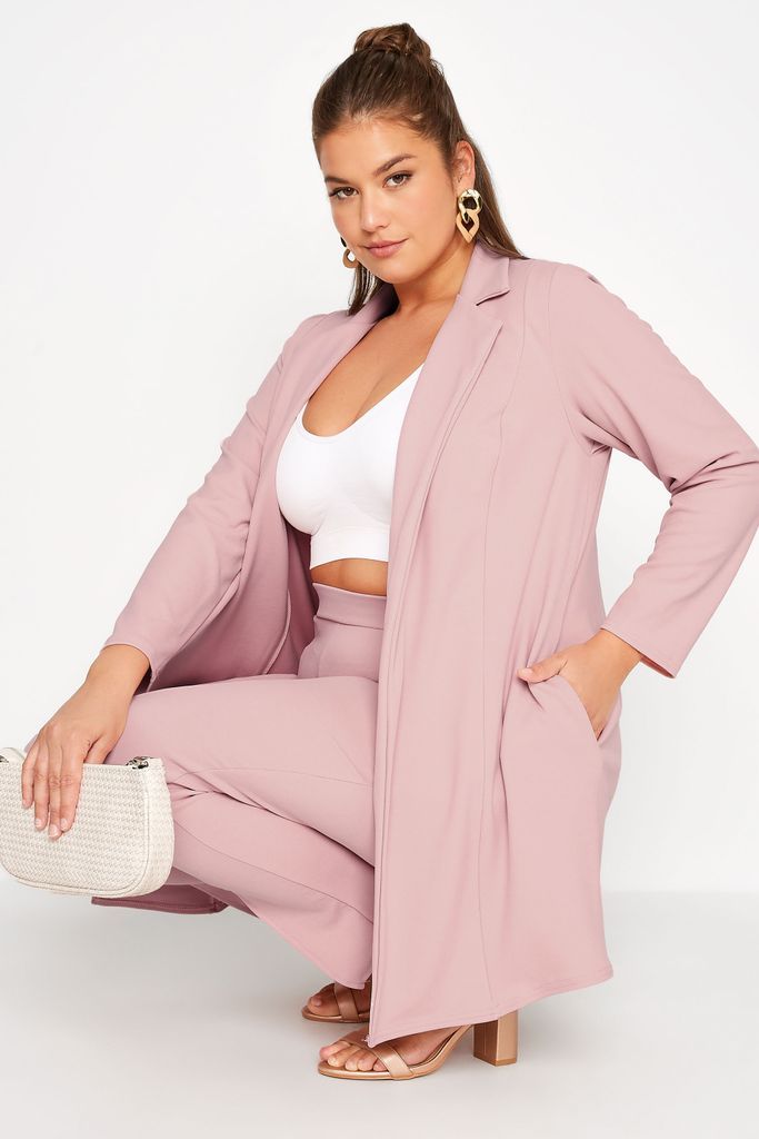 Curve Dusky Pink Longline Blazer, Women's Curve & Plus Size, Yours