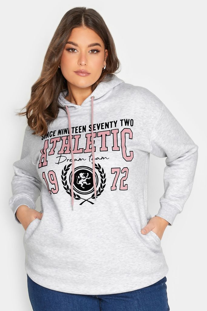 Curve Grey Marl Varsity Slogan Soft Touch Hoodie, Women's Curve & Plus Size, Yours