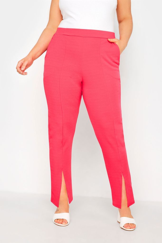 Curve Hot Pink Split Hem Stretch Tapered Trousers, Women's Curve & Plus Size, Limited Collection