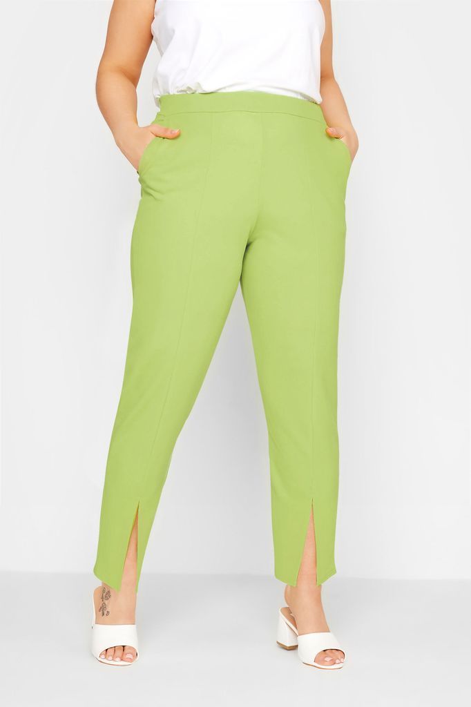 Curve Lime Green Split Hem Stretch Tapered Trousers, Women's Curve & Plus Size, Limited Collection
