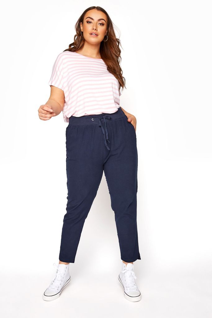 Curve Navy Blue Cool Cotton Trouser, Women's Curve & Plus Size, Yours