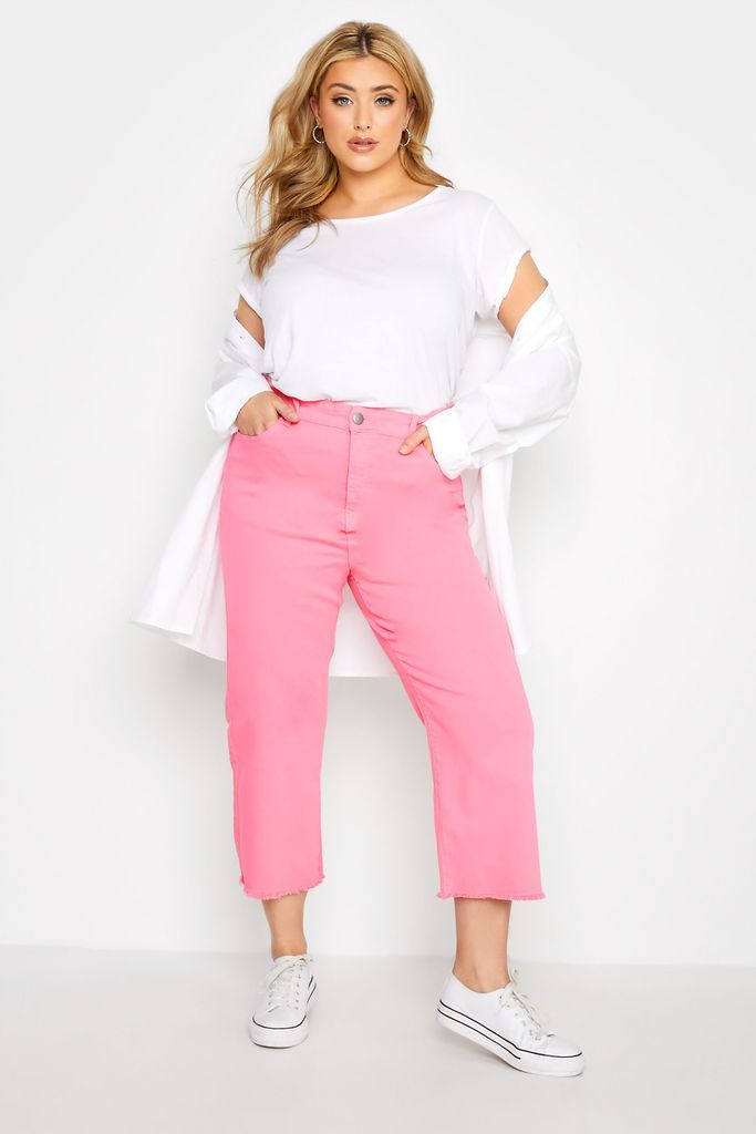 Curve Pink Stretch Wide Leg Cropped Jeans, Women's Curve & Plus Size, Yours