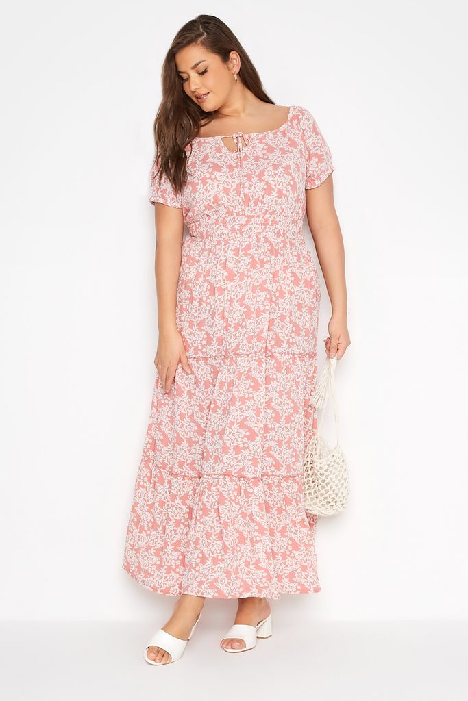 Curve Pink Floral Bardot Maxi Dress, Women's Curve & Plus Size, Yours