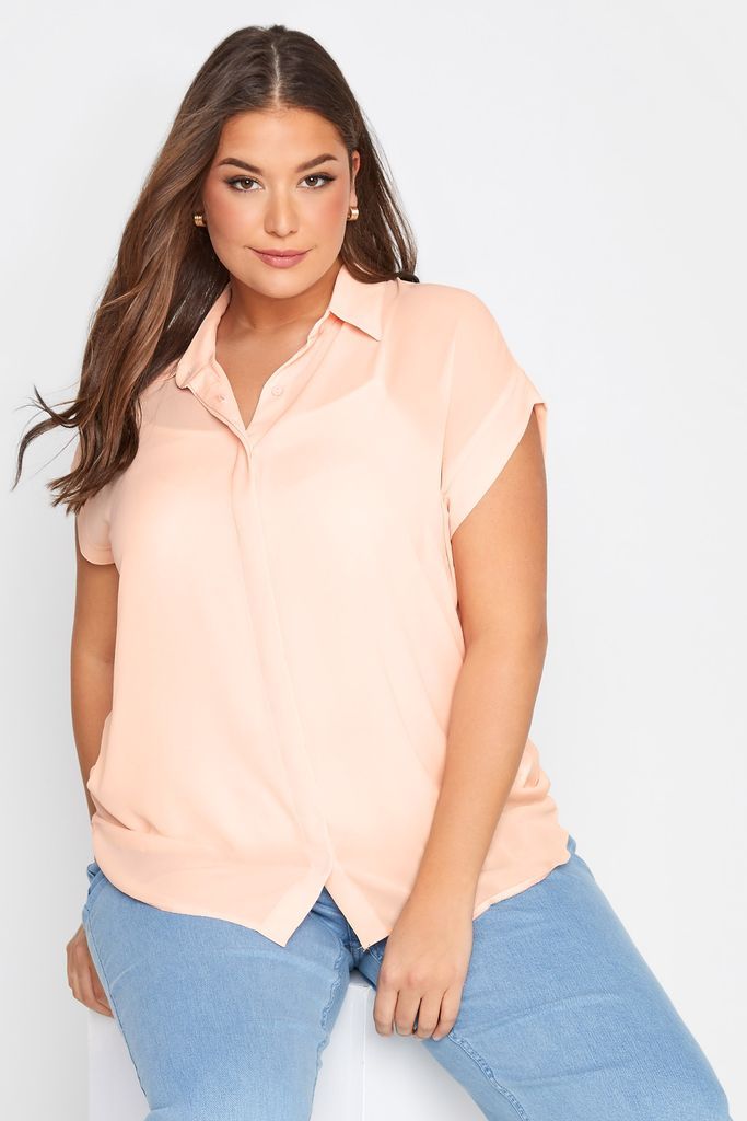 Curve Light Pink Short Sleeve Shirt, Women's Curve & Plus Size, Yours