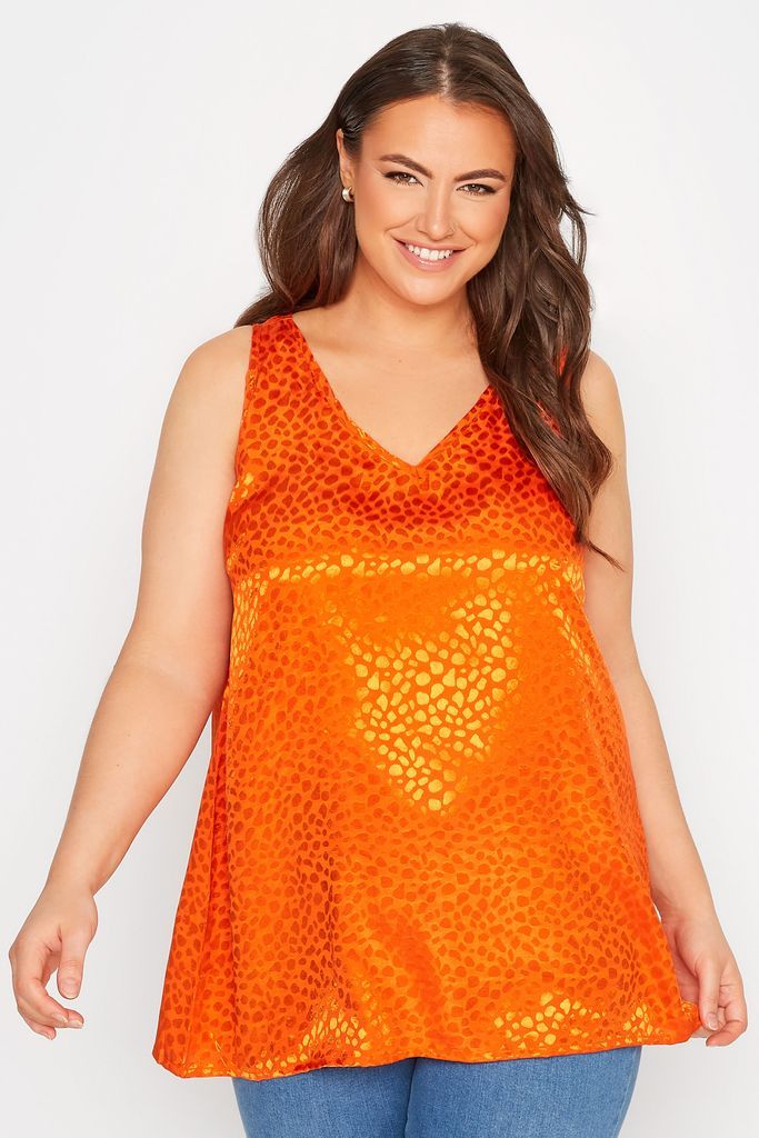 Curve Orange Animal Print Satin Vest Top, Women's Curve & Plus Size, Yours