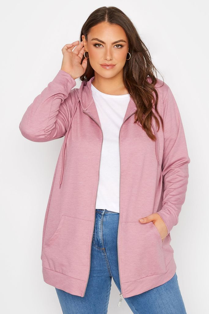 Curve Pink Marl Zip Through Hoodie, Women's Curve & Plus Size, Yours