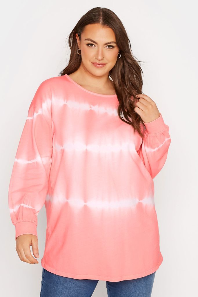 Curve Pink Tie Dye Balloon Sleeve Sweatshirt, Women's Curve & Plus Size, Yours