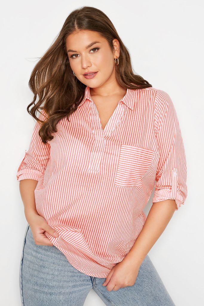 Curve Pink Stripe Placket Shirt, Women's Curve & Plus Size, Yours
