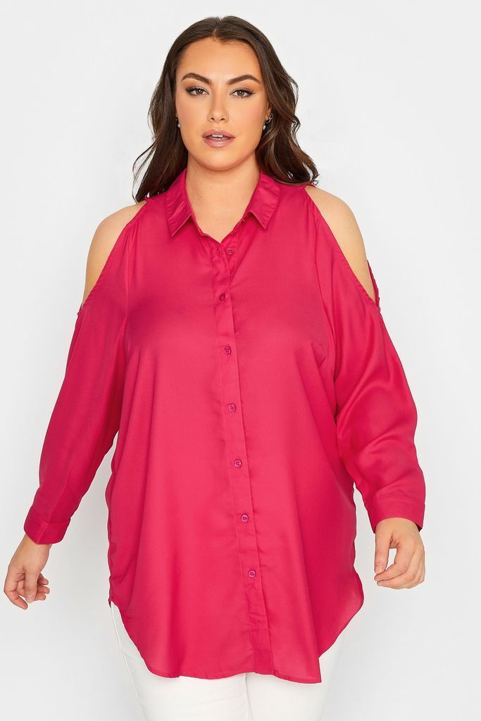 Curve Hot Pink Cold Shoulder Shirt, Women's Curve & Plus Size, Yours