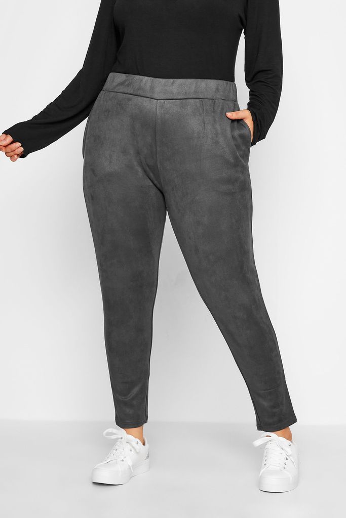 Curve Grey Stretch Soft Touch Faux Suede Joggers, Women's Curve & Plus Size, Yours