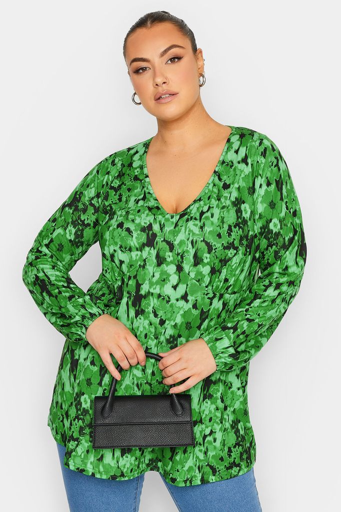 Curve Green Floral Bust Detail Top, Women's Curve & Plus Size, Limited Collection