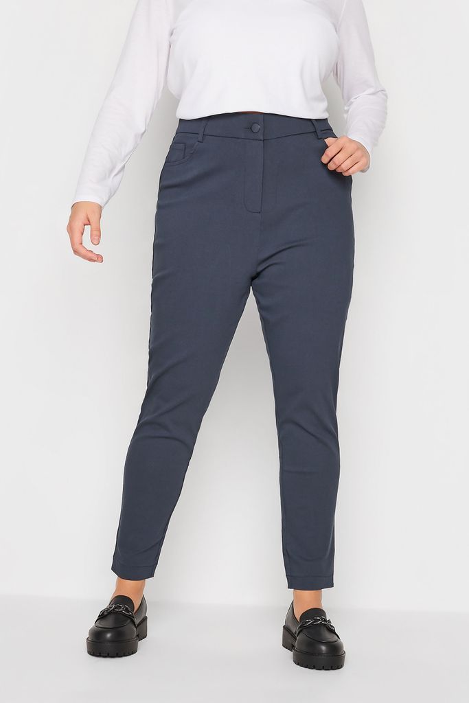 Curve Navy Blue Bengaline Stretch Trousers, Women's Curve & Plus Size, Yours