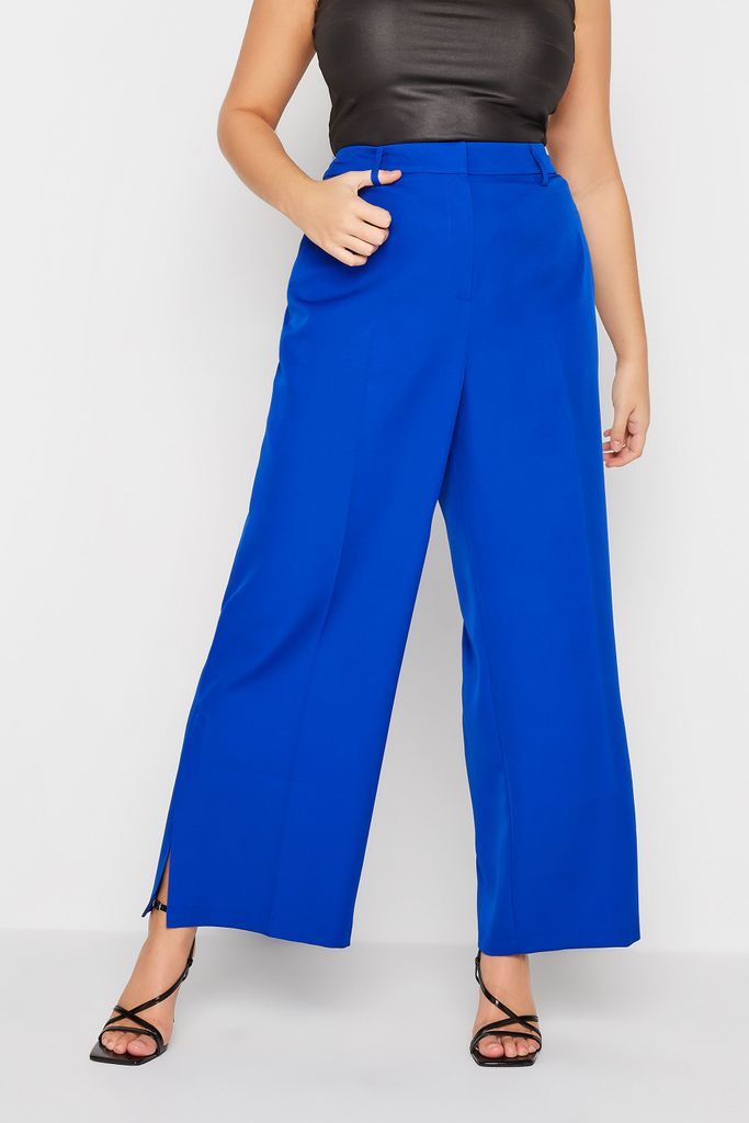 Curve Cobalt Blue Split Hem Flared Trousers, Women's Curve & Plus Size, Yours