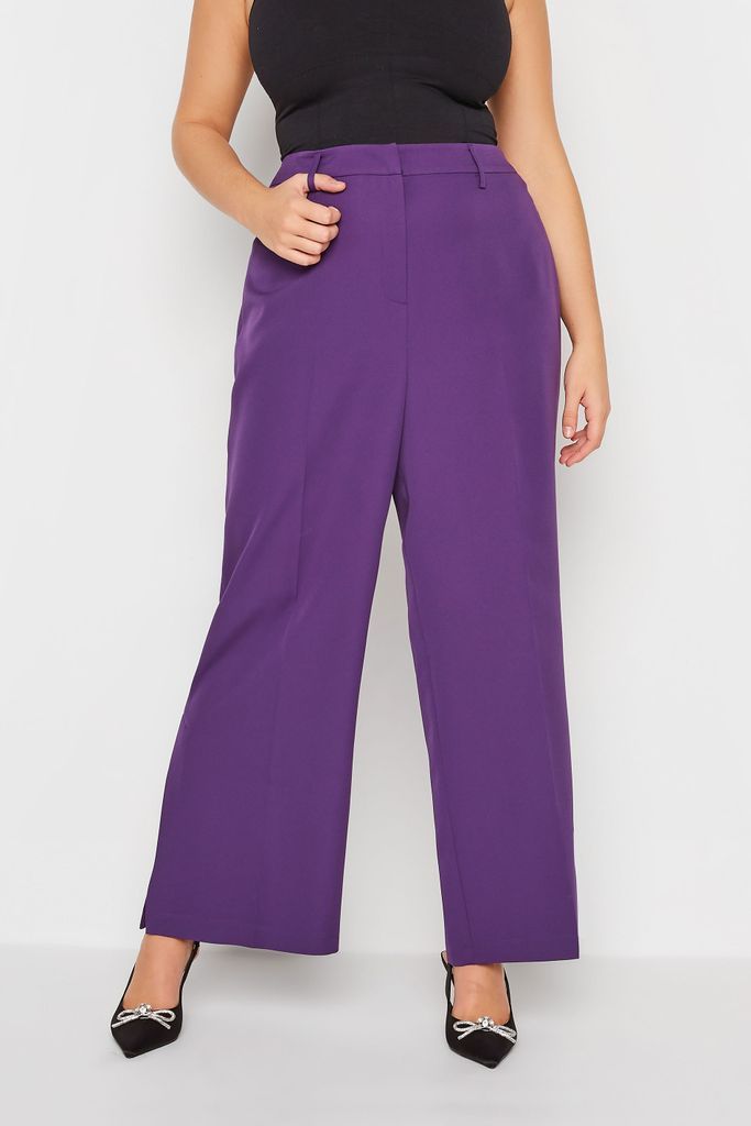 Curve Purple Split Hem Flared Trousers, Women's Curve & Plus Size, Yours