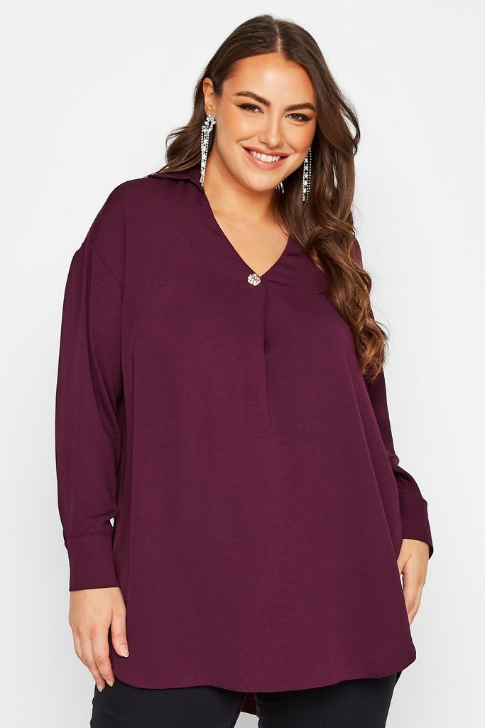 Curve Purple Button Pleat Front Blouse, Women's Curve & Plus Size, Yours London