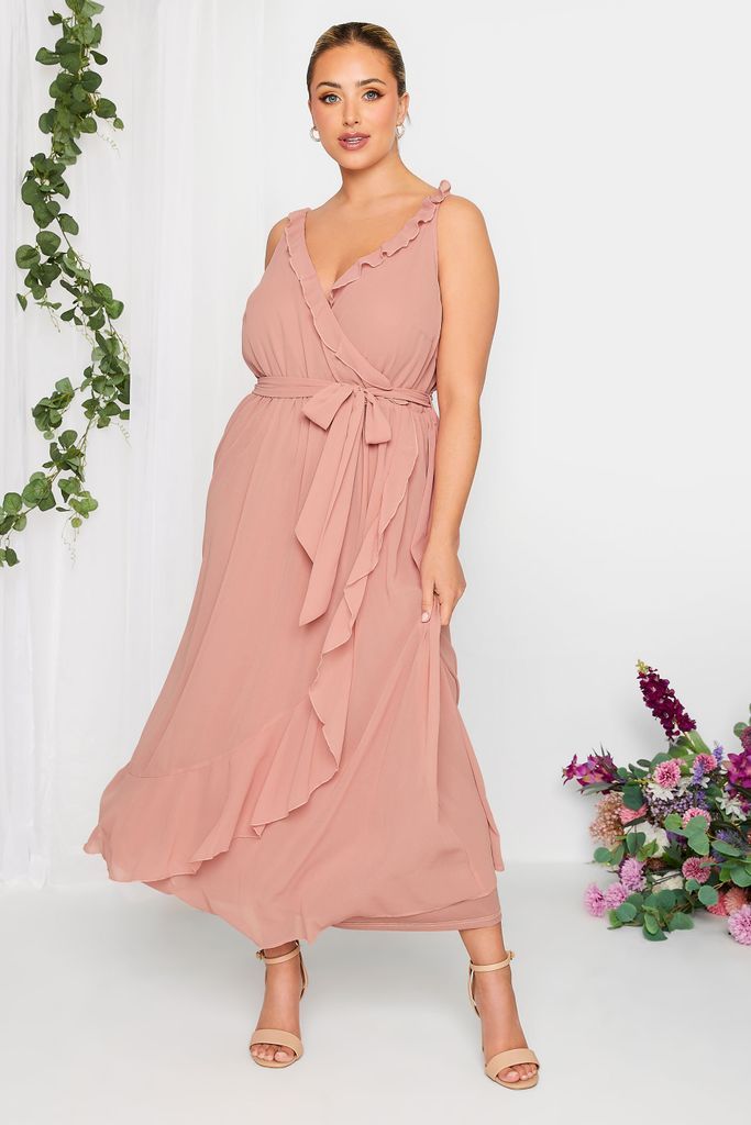 Curve Pink Ruffle Wrap Dress, Women's Curve & Plus Size, Yours London