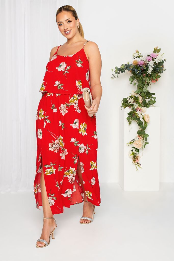 Curve Red Floral Overlay Maxi Dress, Women's Curve & Plus Size, Yours London