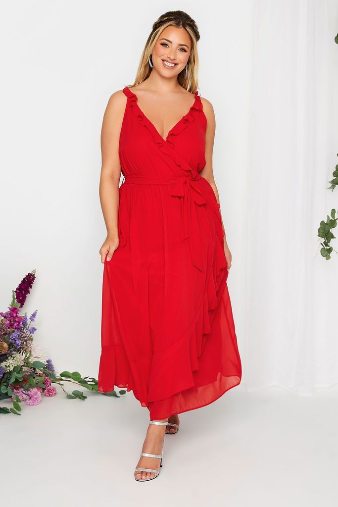Curve Red Ruffle Wrap Dress, Women's Curve & Plus Size, Yours London