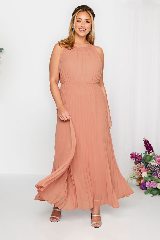 Curve Pink Pleated Maxi Dress, Women's Curve & Plus Size, Yours London