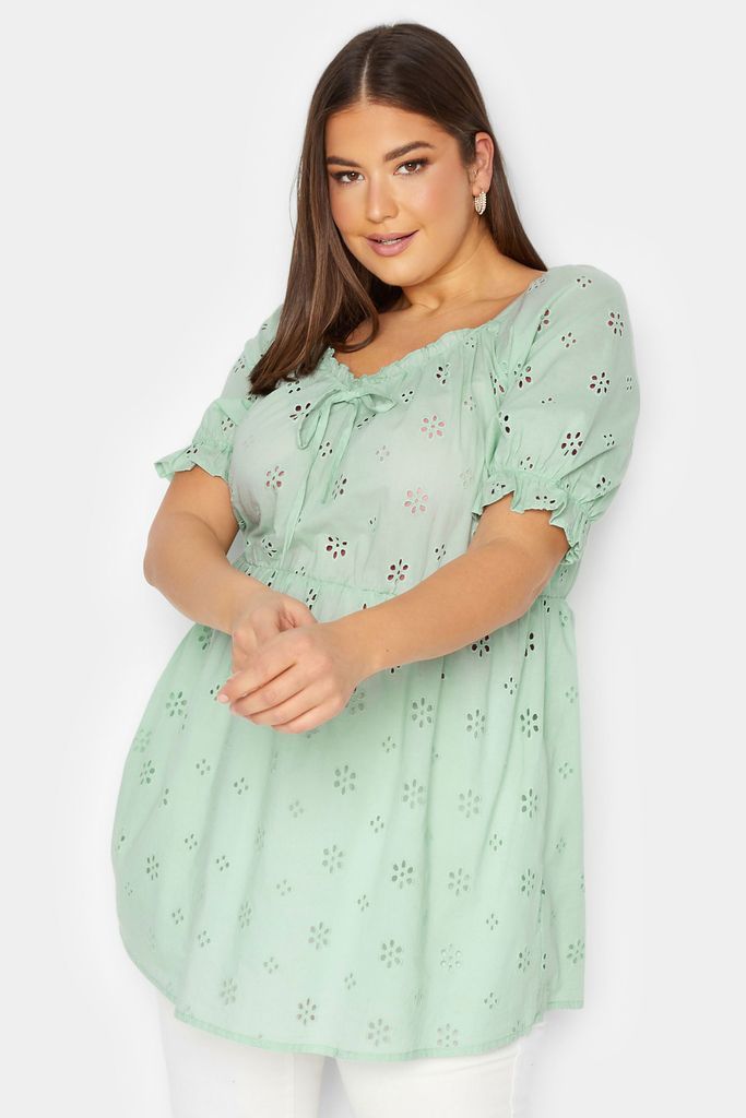 Curve Mint Green Broderie Anglaise Peplum Top, Women's Curve & Plus Size, Yours