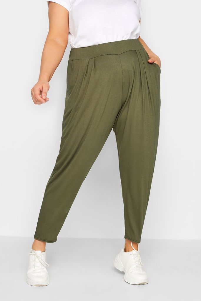 Curve Khaki Green Double Pleat Harem Trousers, Women's Curve & Plus Size, Yours