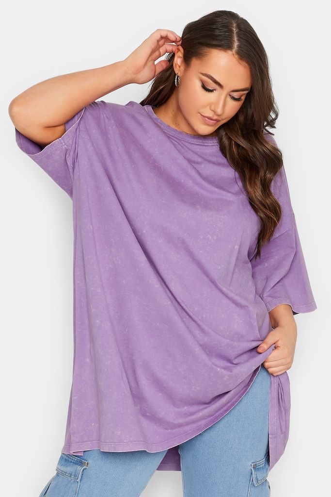 Curve Purple Acid Wash Tunic Tshirt, Women's Curve & Plus Size, Yours