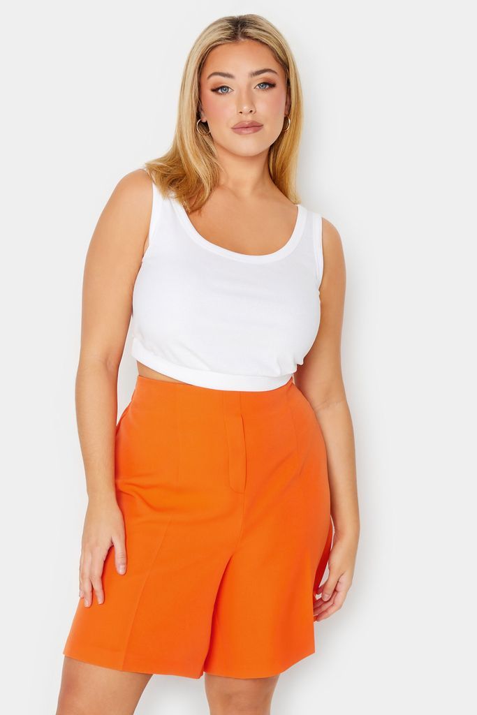 Curve Bright Orange Tailored Shorts, Women's Curve & Plus Size, Yours